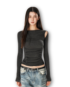 Cut-out shoulder ruched top