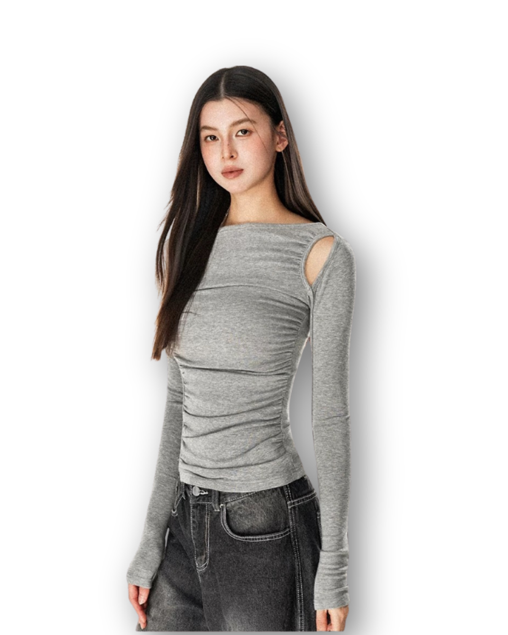 Cut-out shoulder ruched top