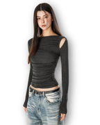 Cut-out shoulder ruched top