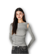 Cut-out shoulder ruched top