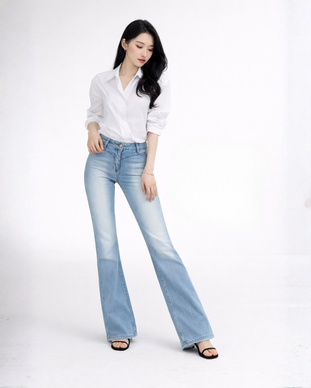 High-Waist Flared Jeans (No Pockets)