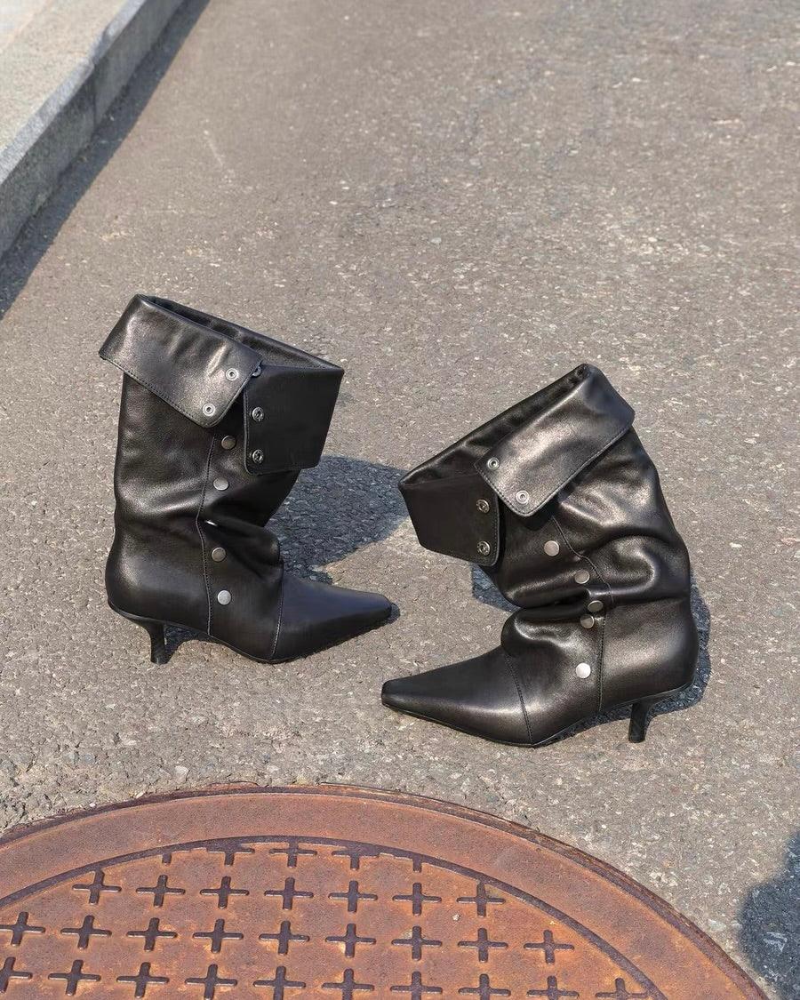 Studded Fold-Over Mid-Calf Boots