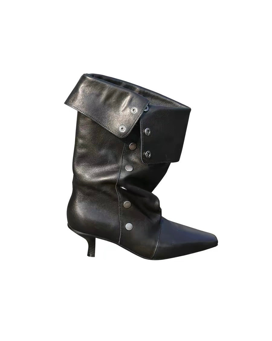 Studded Fold-Over Mid-Calf Boots