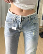 Lace Trim Low Rise Jeans