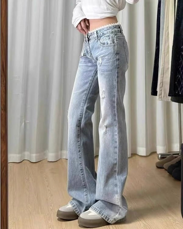 Lace Trim Low Rise Jeans