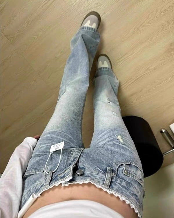 Lace Trim Low Rise Jeans