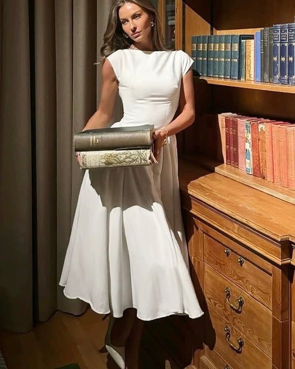 Elegant White Midi Dress (Өмсгөл томтой)