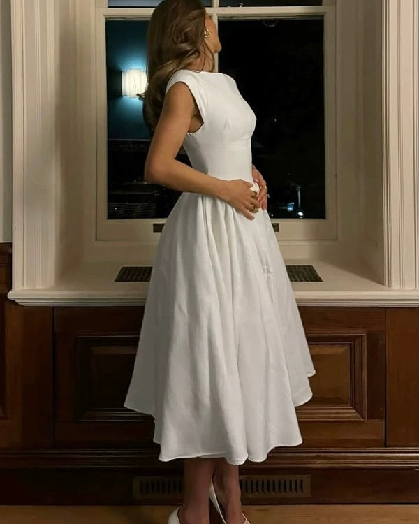 Elegant White Midi Dress (Өмсгөл томтой)