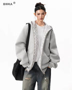 Oversized Pattern-Lined Zip Hoodie