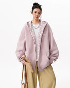 Oversized Pattern-Lined Zip Hoodie