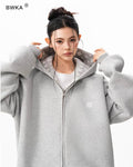 Oversized Pattern-Lined Zip Hoodie