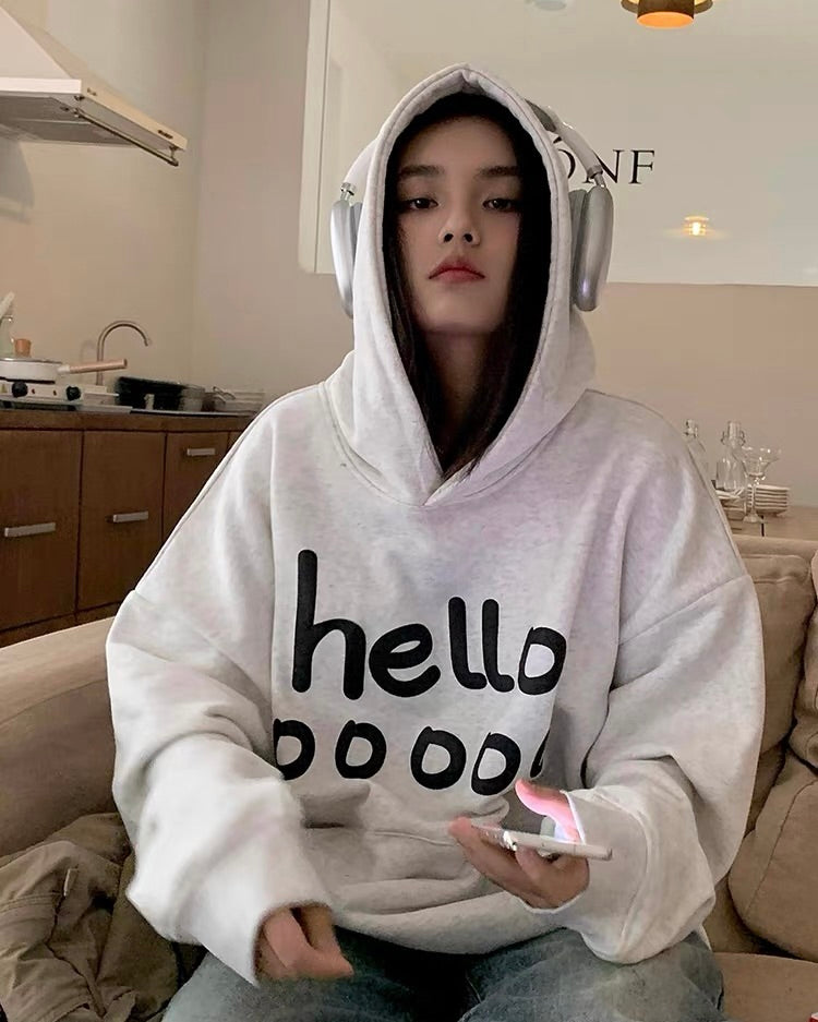 Hello Print Oversized Hoodie