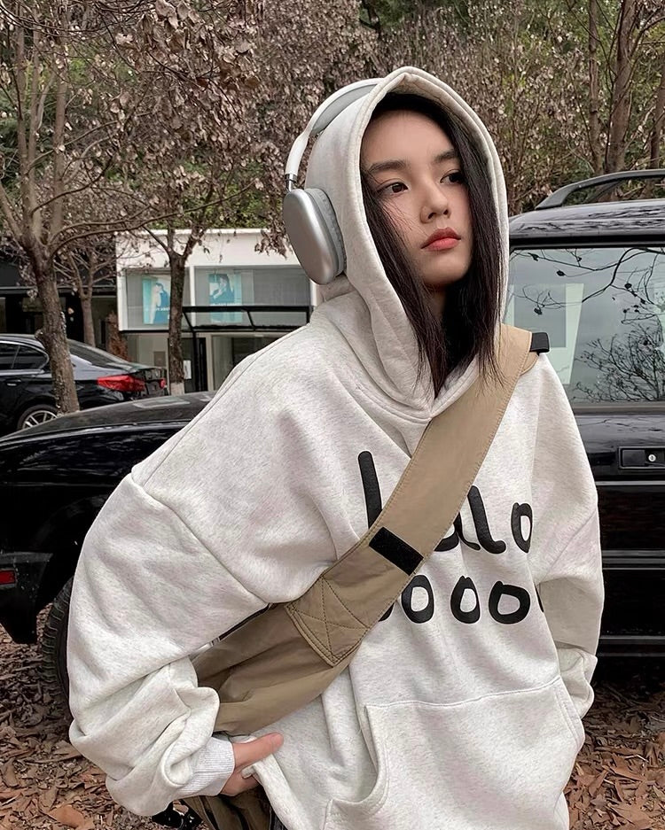 Hello Print Oversized Hoodie
