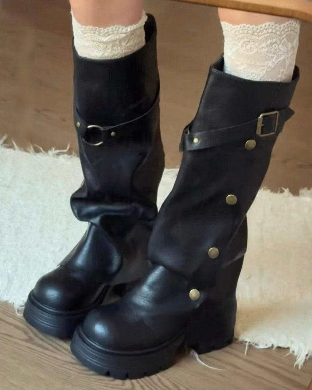 Vintage Buckle Mid Boots