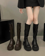 Vintage Buckle Platform Knee Boots