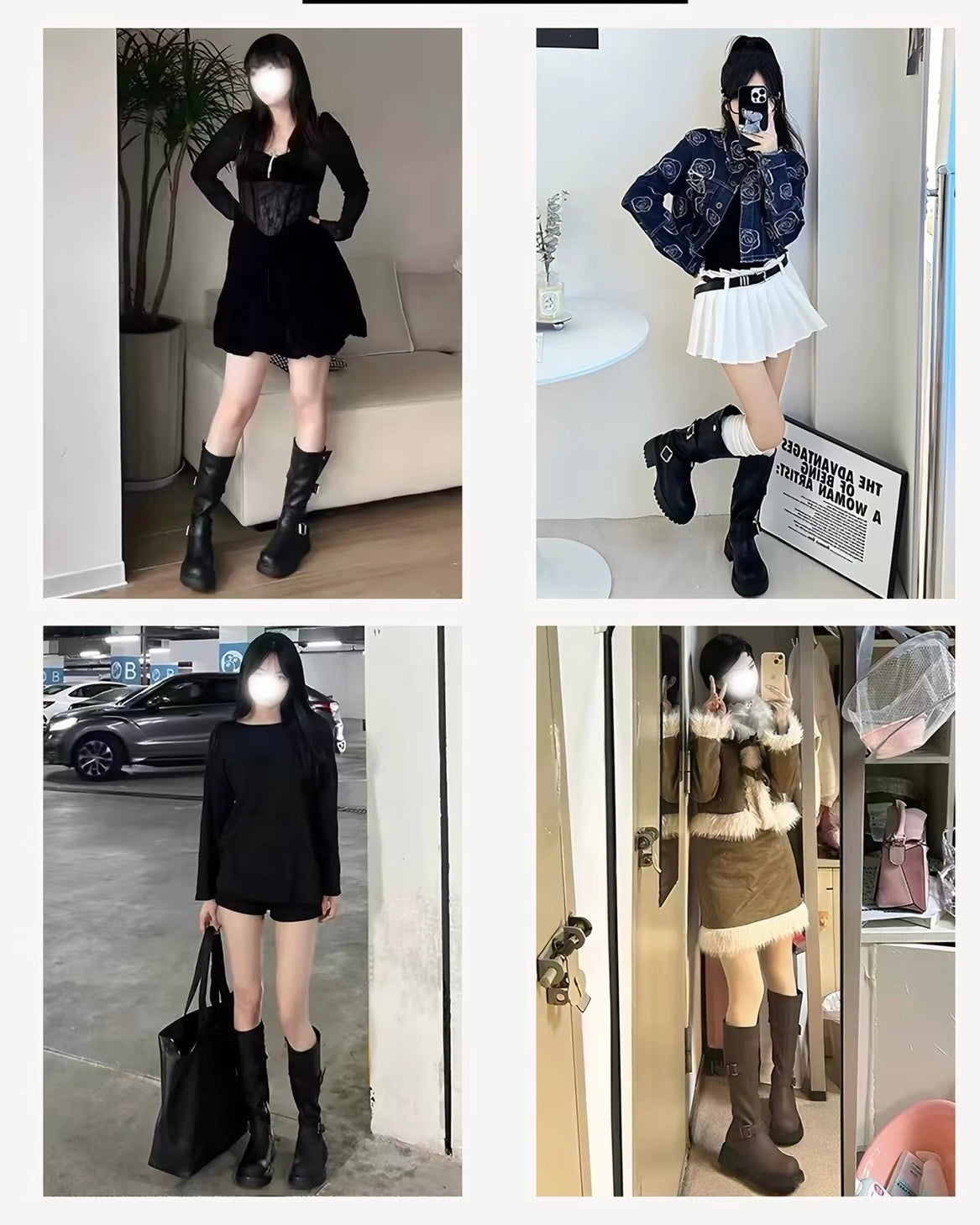 Vintage Buckle Platform Knee Boots