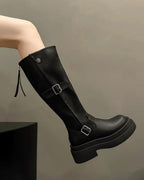 Vintage Buckle Platform Knee Boots