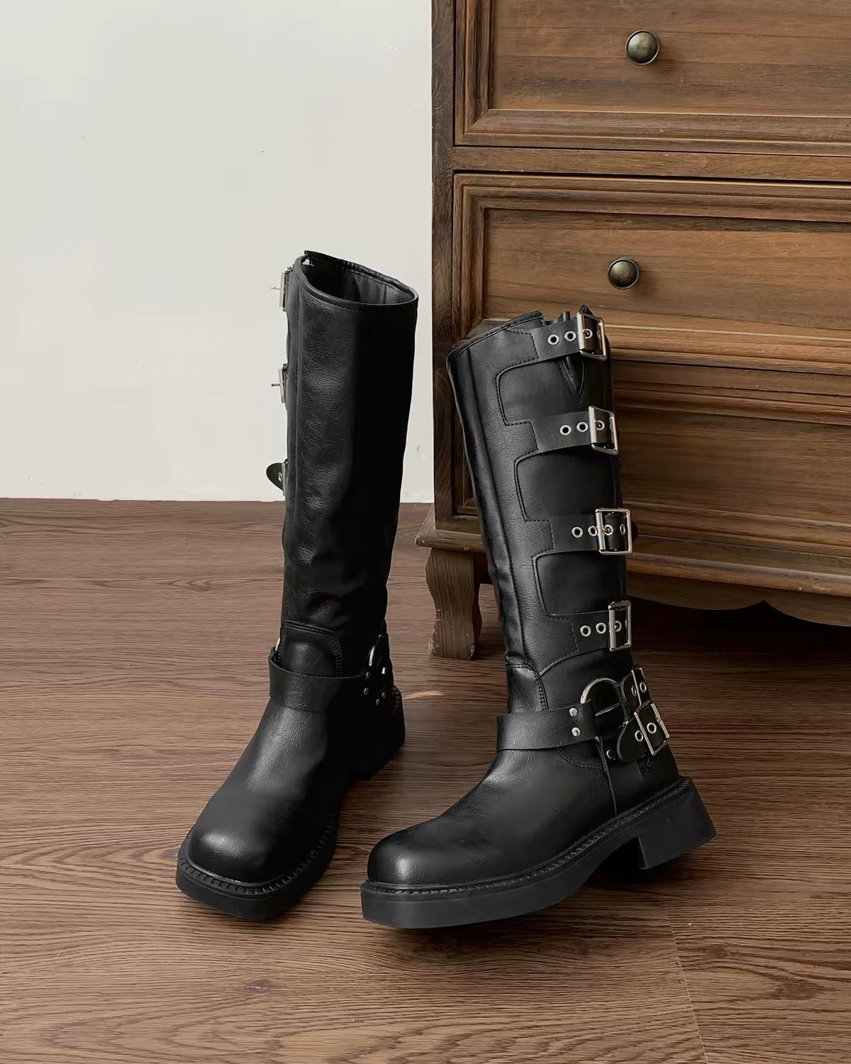 Gothic Buckle Knee Boots