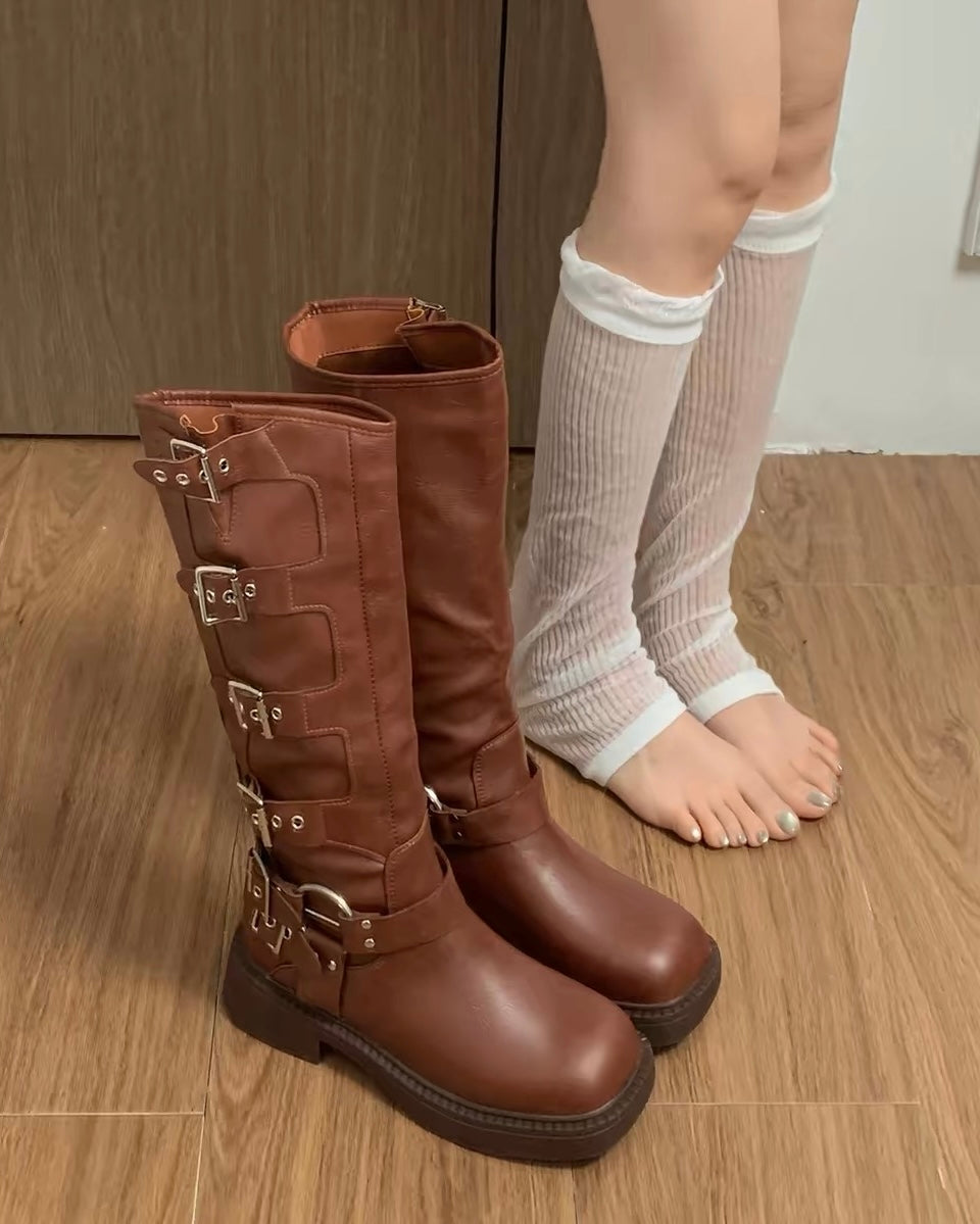 Gothic Buckle Knee Boots