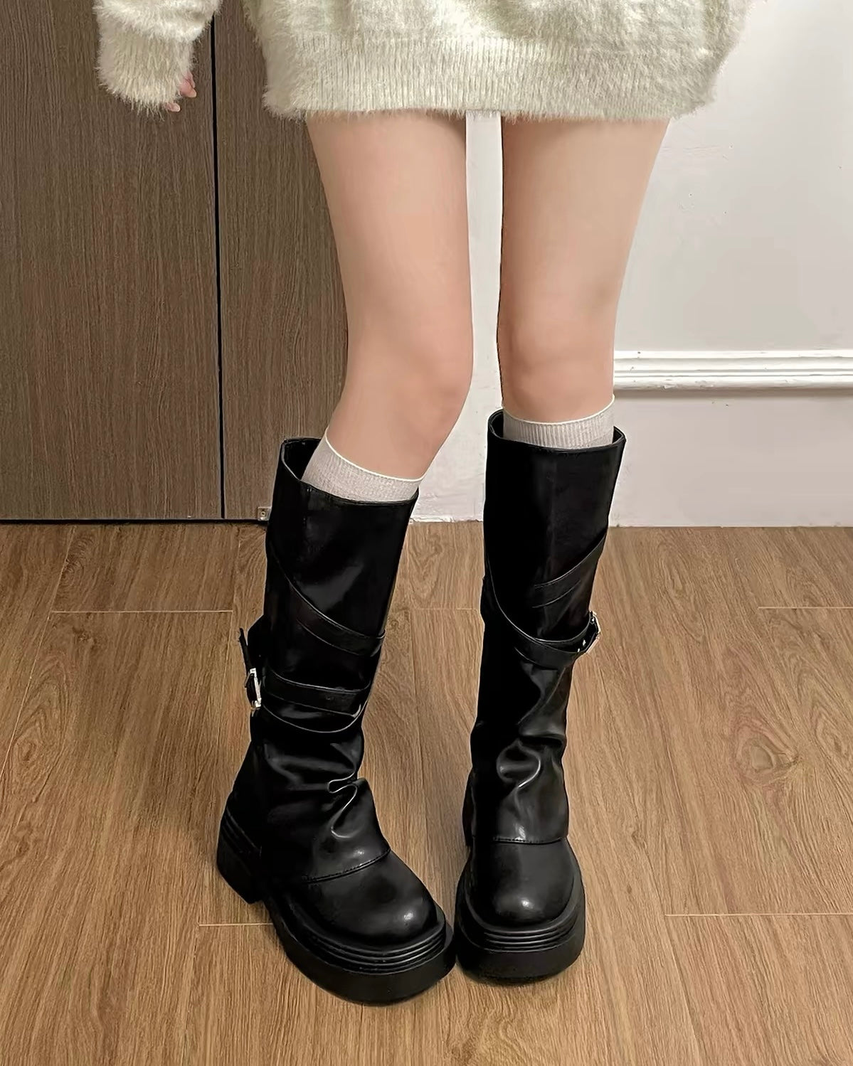 Slouchy Platform Mid-Calf Boots