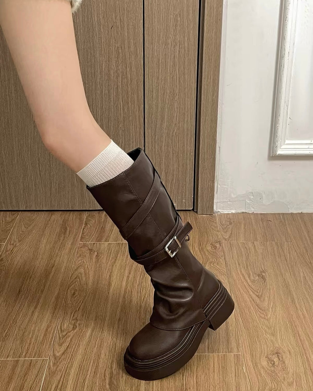 Slouchy Platform Mid-Calf Boots
