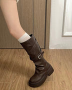 Slouchy Platform Mid-Calf Boots