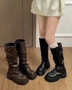 Slouchy Platform Mid-Calf Boots