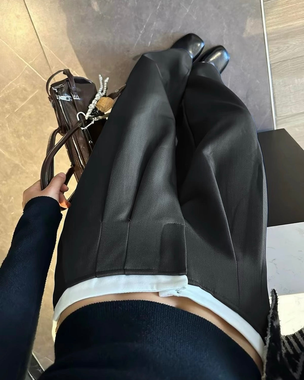 Contrast Waist Wide Leg Pants
