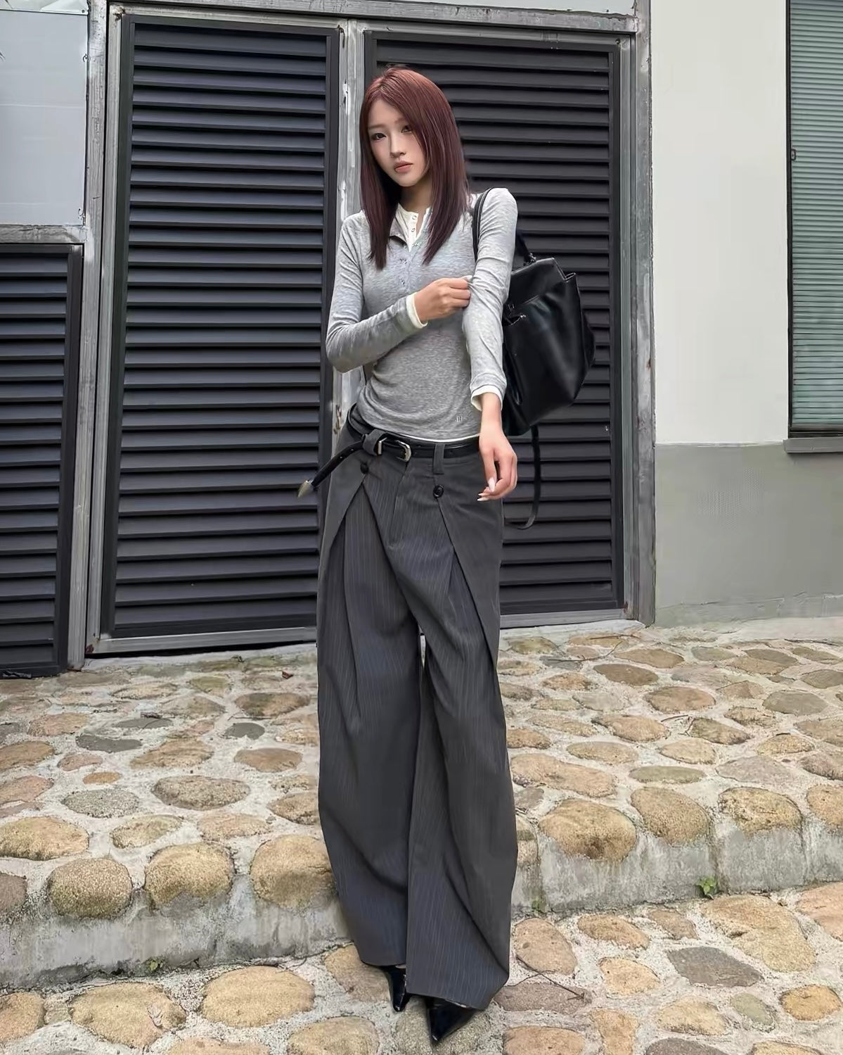 Pinstripe Layered Wide Leg Pants