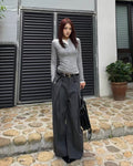 Pinstripe Layered Wide Leg Pants