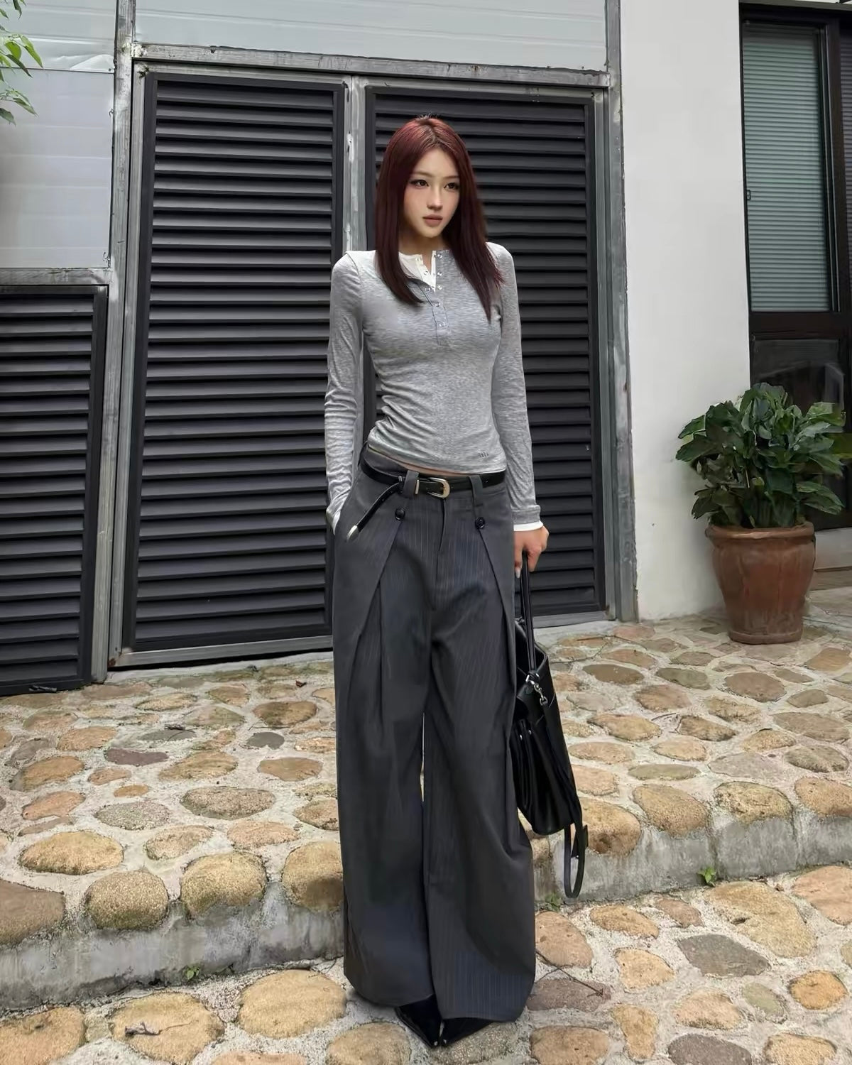 Pinstripe Layered Wide Leg Pants