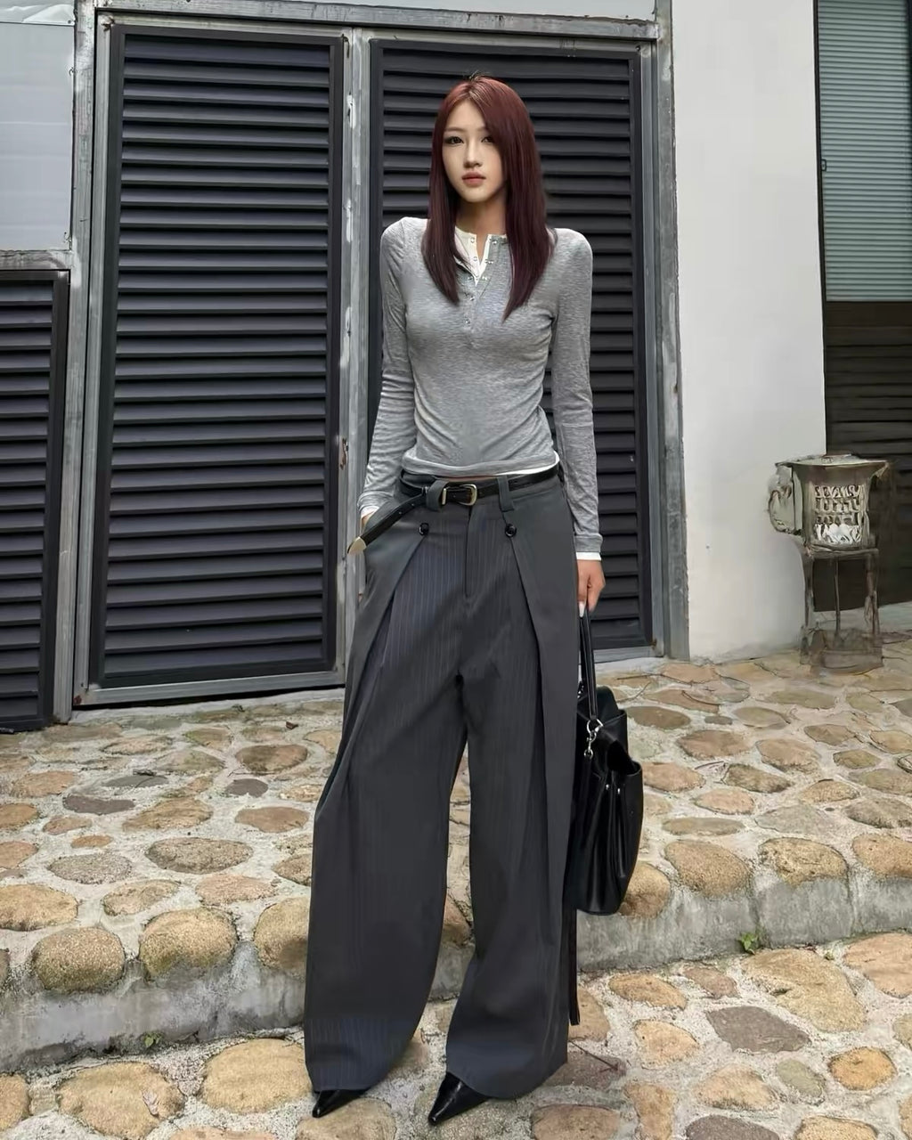 Pinstripe Layered Wide Leg Pants