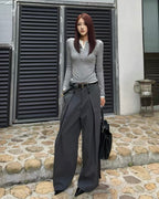 Pinstripe Layered Wide Leg Pants