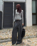 Pinstripe Layered Wide Leg Pants