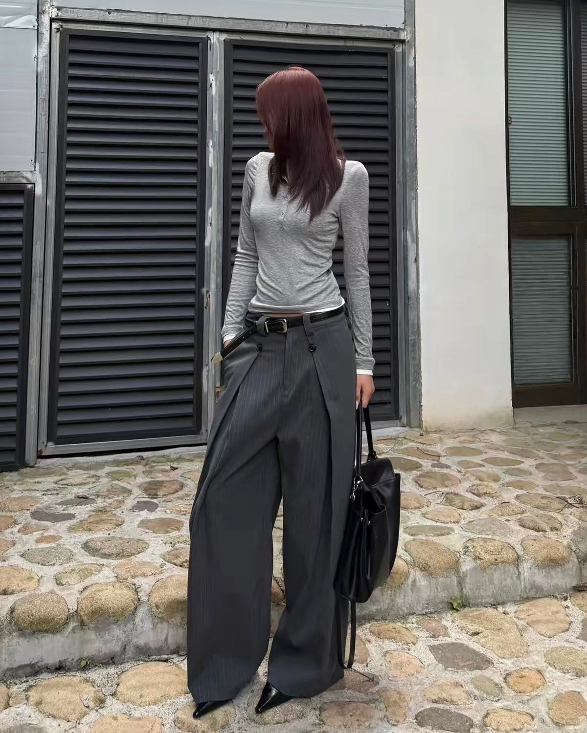 Pinstripe Layered Wide Leg Pants
