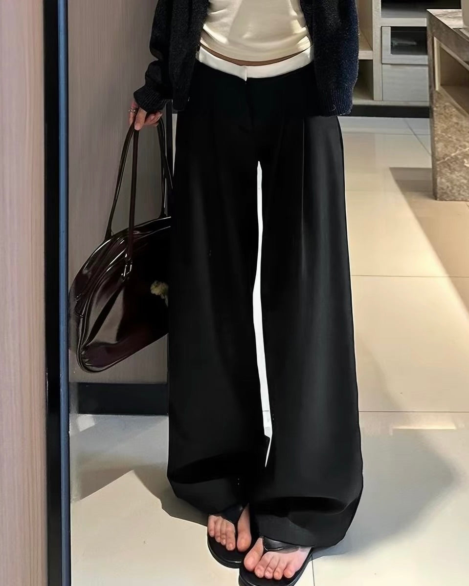 Contrast Waist Wide Leg Pants