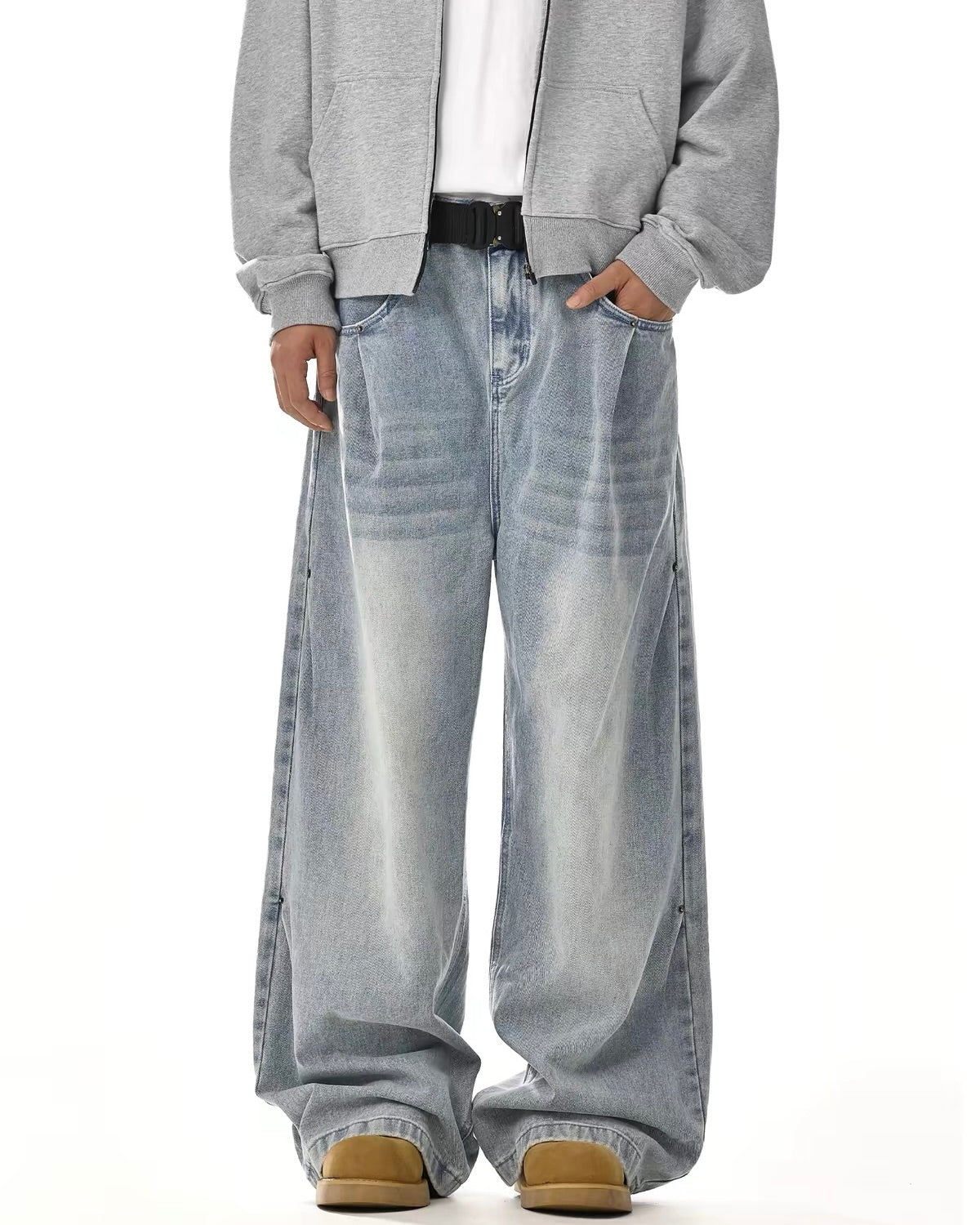 Light Wash Panel Wide Leg Jeans