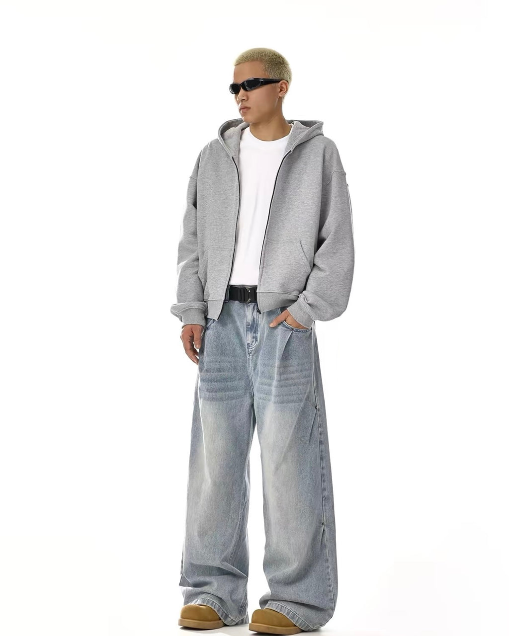 Light Wash Panel Wide Leg Jeans