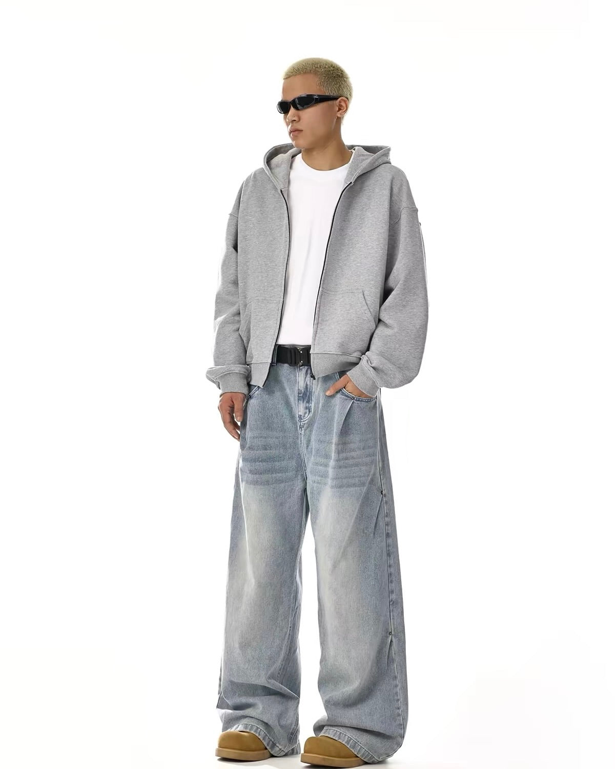 Light Wash Panel Wide Leg Jeans