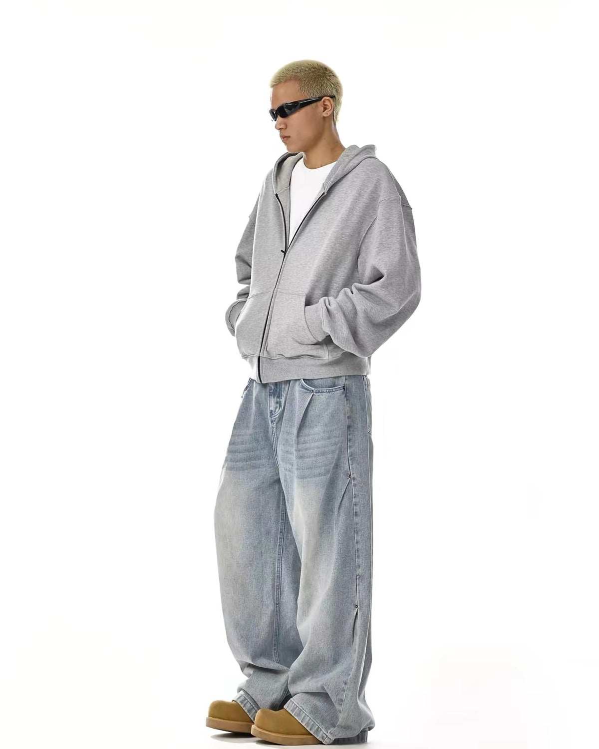 Light Wash Panel Wide Leg Jeans