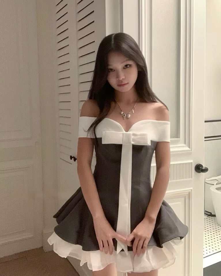 Elegant Off-Shoulder Ribbon Dress