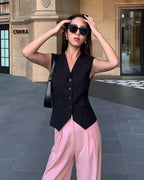 Tailored V-Neck Button Vest