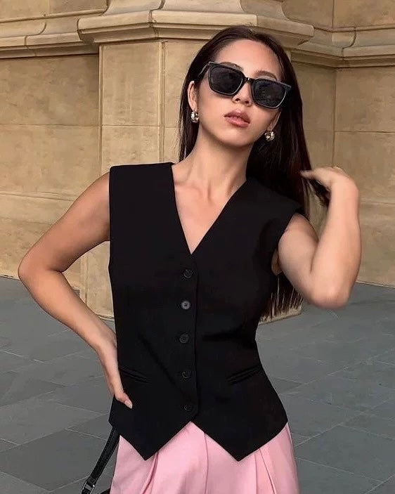 Tailored V-Neck Button Vest