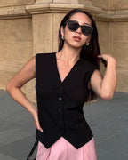 Tailored V-Neck Button Vest