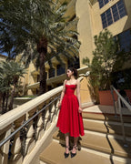 Elegant Red Midi Dress (With Pockets)
