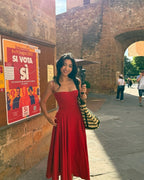 Elegant Red Midi Dress (With Pockets)