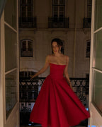 Elegant Red Midi Dress (With Pockets)