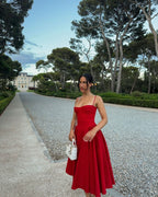 Elegant Red Midi Dress (With Pockets)