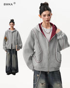 Contrast Stitch Oversized Zip Hoodie