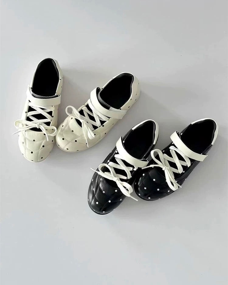 Polka Dot Lace-Up Ballet Flats